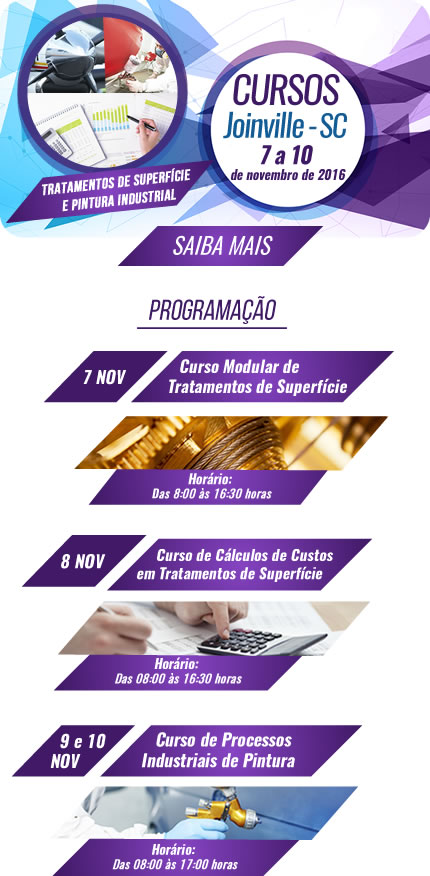 Cursos Joinville - SC - 7 a 10 de novembro de 2016